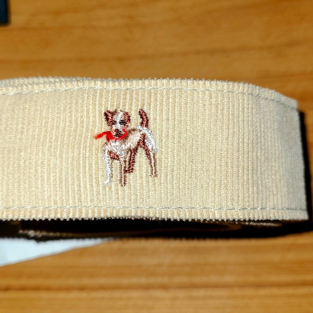 Lands' End Dogs Corduroy Fabric Slip Loop Belt Tan Boxers Jack Russells Girl's M - Picture 2 of 9